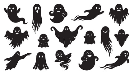 Obraz premium Set of black ghost silhouettes for halloween decoration and party design Vector
