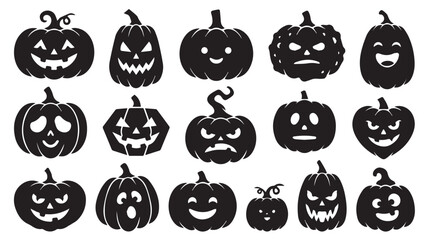 Obraz premium Set of black halloween pumpkin silhouettes with various spooky and funny faces Vector
