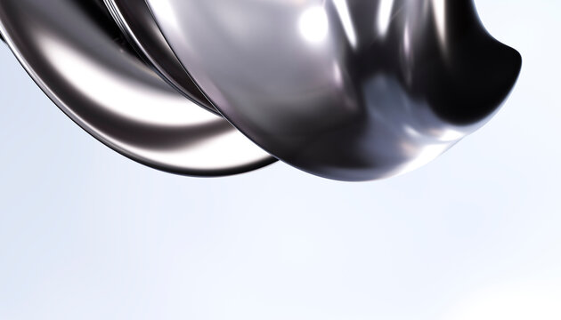 Abstract glass render with metallic curve on soft background