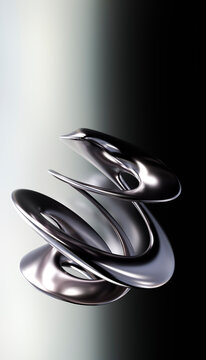 Abstract glass chrome swirl render on gradient background