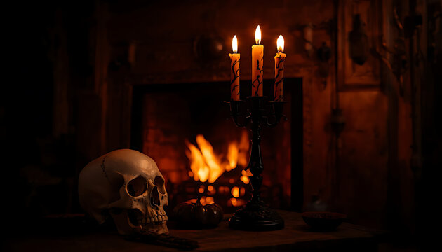 Gothic Ambiance &ndash; Skull and Candlelight Setting