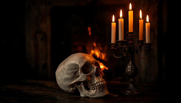 Gothic Ambiance &ndash; Skull and Candlelight Setting