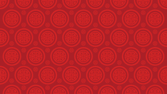 Red Chinese New Year Seamless Pattern with Traditional Longevity Symbols, Festive Lunar New Year Background Design