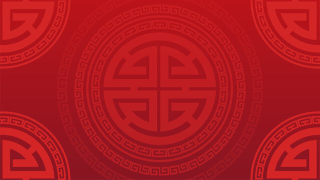 Traditional Red Chinese Longevity Symbol Pattern Background with Greek Key Circular Ornament for Lunar New Year Design