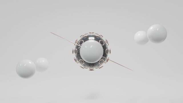 Luxury abstract 3D motion background featuring black sphere, golden geometric accents and bright white environment, elegant minimal composition, seamless animation, modern premium visual design