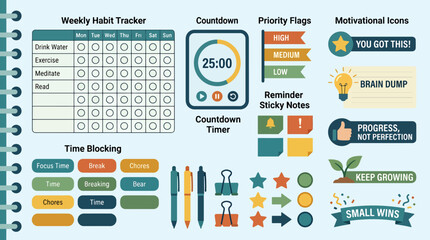 Naklejka premium Colorful planner stickers and icons.