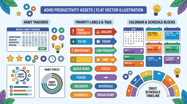 Colorful Agile Productivity Assets Flat Vector.