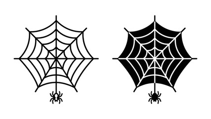 Spiderweb Duo: A striking pair of spiderwebs, one rendered in bold black and white, the other a classic outline, each featuring a small spider suspended below. © mdmv9