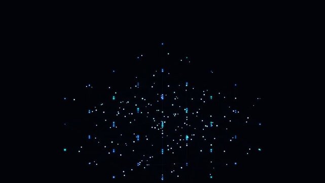 Abstract blue digital network particles glowing on black background