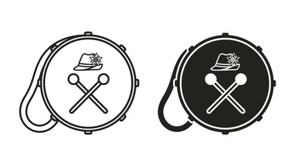 Drum with Sticks and Hat Icon Set © Md