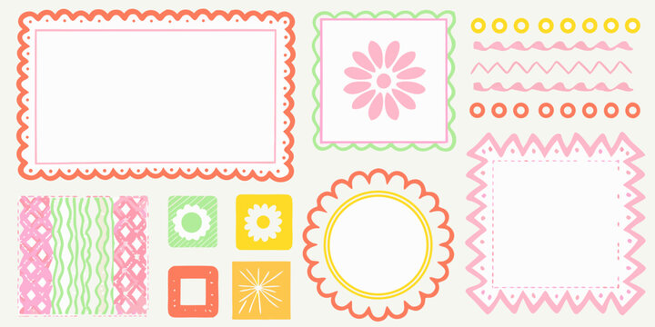 eclectic mix of floral geometric and scribble patterns vector design art illustration frame border flower shape line zigzag circle square oval