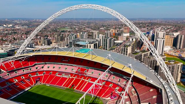 Aerial view of Wembley Staium in Northern London in sunny day, UK