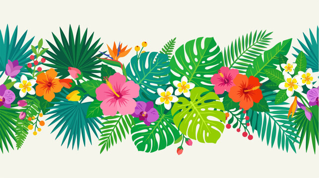 Tropical floral leaf and flower arrangement.