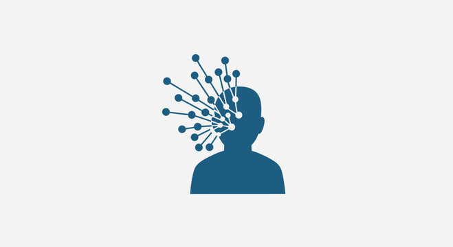 Human head profile with neural network connection nodes icon.