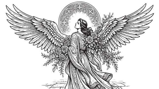 Wingedangel Line Art for Religious Logo Design with Sacred Symbolism