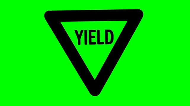 black yield sign graphic featuring a subtle, playful wobble animation. Perfect for video overlays, UI elements, or abstract concepts. Isolated on green screen for easy chroma key removal