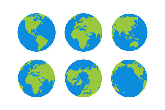 Set of globe icons showing Earth from multiple world views