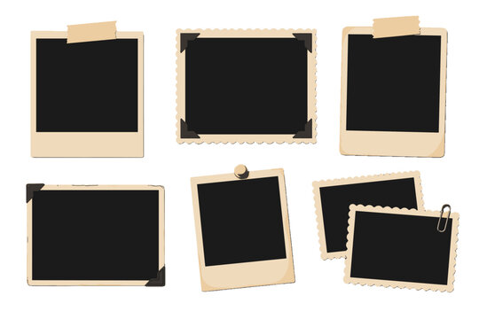 Set of vintage blank photo frames and stamp bordered templates