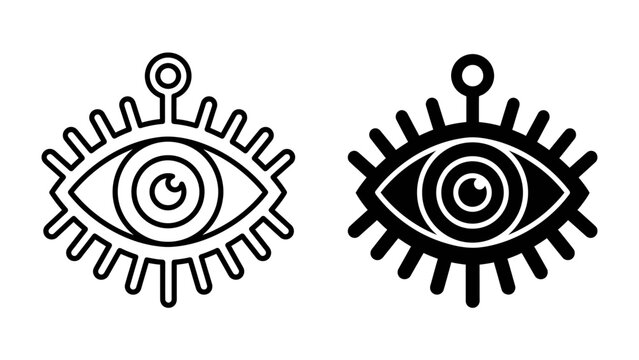 Evil Eye Amulets: A duo of stylized evil eye symbols, one in outline and the other in solid black, represent protection and mystic beliefs.