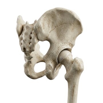Human hip bone anatomy joint articulation skeletal structure isolated