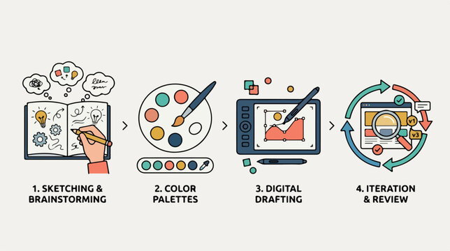 Graphic design workflow process steps.