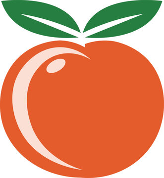 Peach Fruit Minimalist Orange Circle with Leaves Silhouette Vector Design Illustration Clipart
