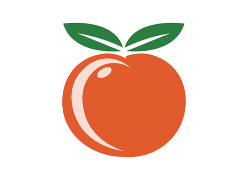 Peach Fruit Minimalist Orange Circle with Leaves Silhouette Vector Design Illustration Clipart