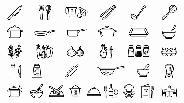 Kitchen Utensils and Cooking Tools Icons.