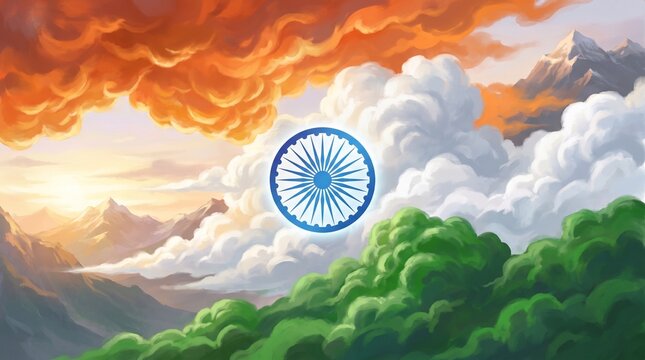 Tricolour Indian flag with Ashok wheel background illustration, 15th August Indian Happy Independence Day poster