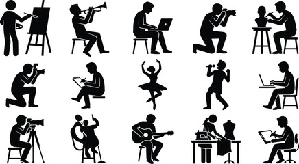 Human Silhouettes Performing Various Activities Black On White Background © Md Amran Hasan