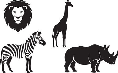 African safari animals collection lion giraffe zebra and rhino isolated on transparent background © Mansura