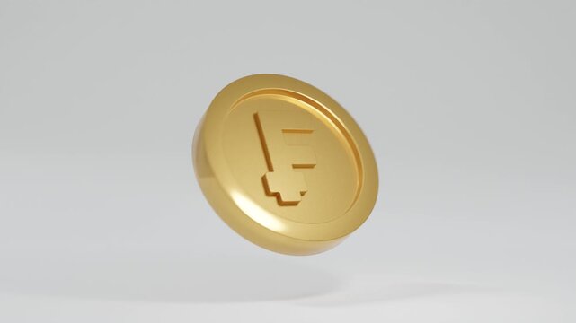Premium 3D motion graphics of golden Swiss franc sterling coin in a minimalist white space, realistic metallic render, seamless financial animation, clean business background for fintech and economy