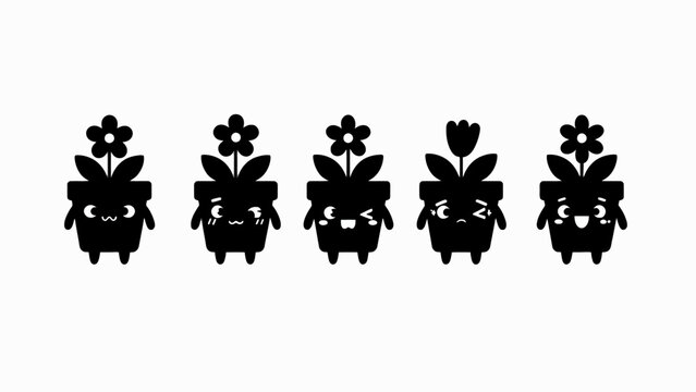 Cute Plant Pot Characters with Different Emotions