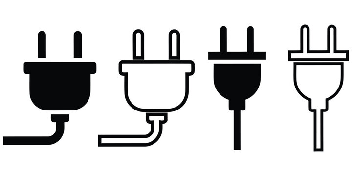 Four and white icons of electrical plugs representing power and connection power plug electricity