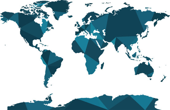 Teal Low Poly Geometric World Map Polygon Triangle Vector Illustration Design
