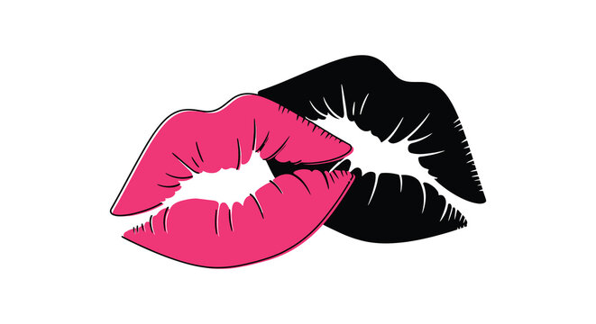 Two lips one pink and one black in a graphic silhouette