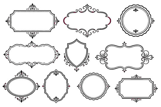 Set of ornate decorative vintage frames and label borders