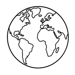 Obraz premium Simple outlined globe with world map in black line art
