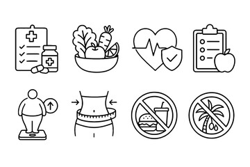 Healthy lifestyle and wellness line icon set