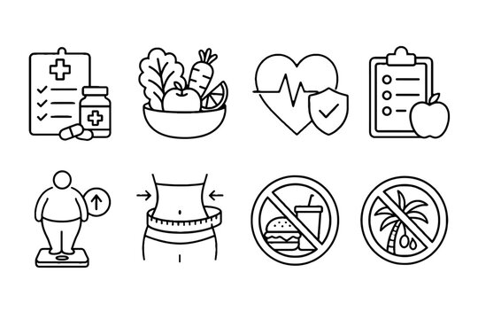 Healthy lifestyle and wellness line icon set