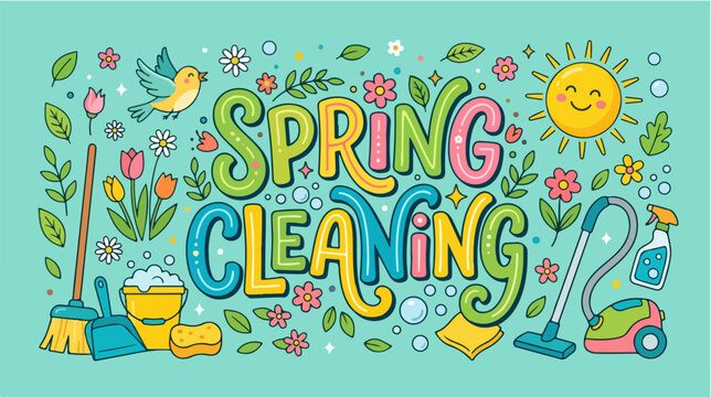 Spring cleaning colorful household items.