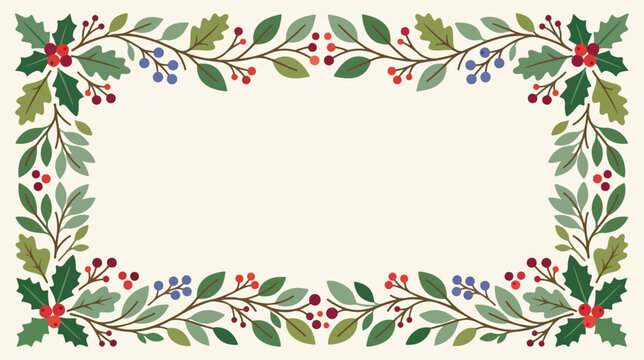 Holly leaves and berries border frame.
