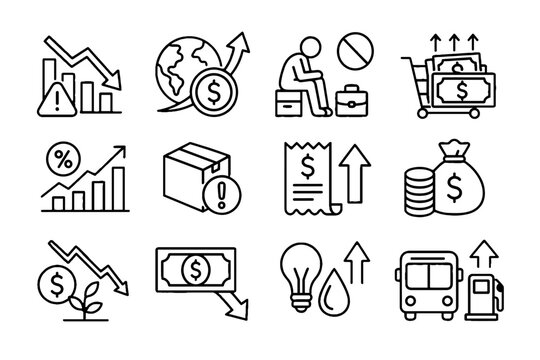 Financial and economic line icons set with money and growth symbols