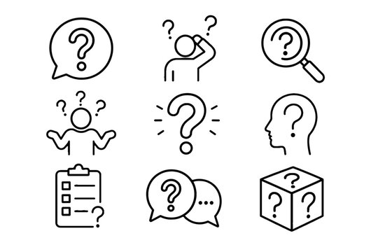 Question mark line icon set with search, chat, and confusion symbols