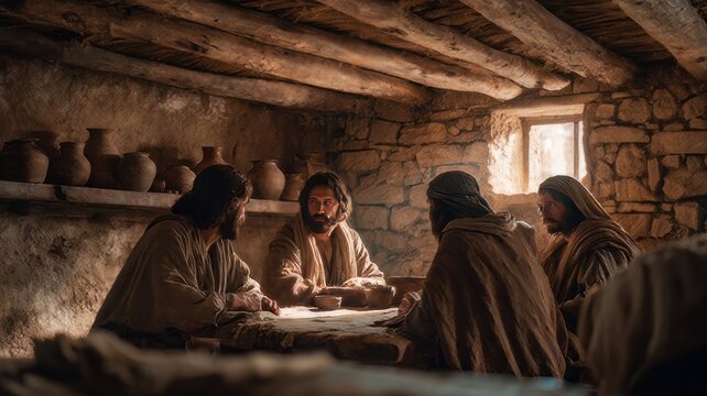Jesus teaching inside the house of Mary and Martha, an ancient biblical home