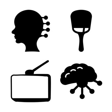 Flat icons set of beauty and tech tools - Four stylish black flat icons representing beauty and technology tools in a clean design style.