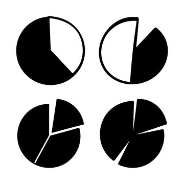 Black and white pie chart icons set - Four stylish pie chart icons in black and white for data visualization and infographics.
