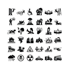 Obraz premium Collection of various disaster and emergency icons on white background