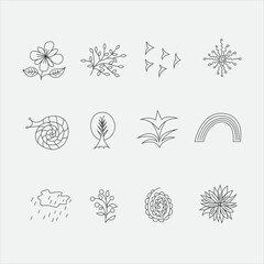 Naklejka premium Abstract Line Art Doodle Set - 12 Black and White Vector Elements