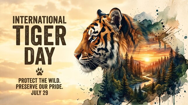 International tiger day poster with a tiger's face